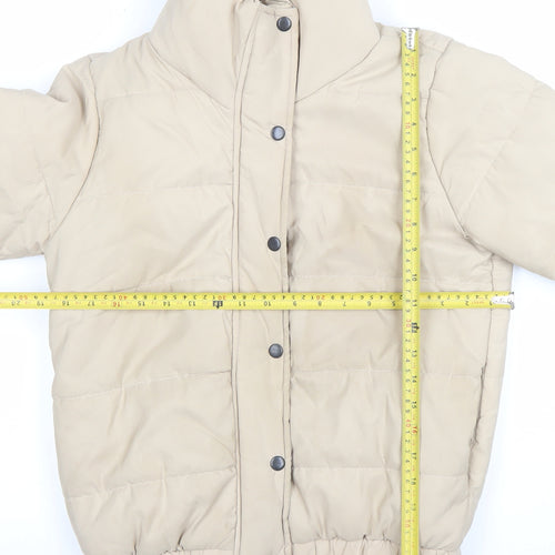 Boohoo Women's Beige Puffer Jacket Size 8 Quilted Winter Coat