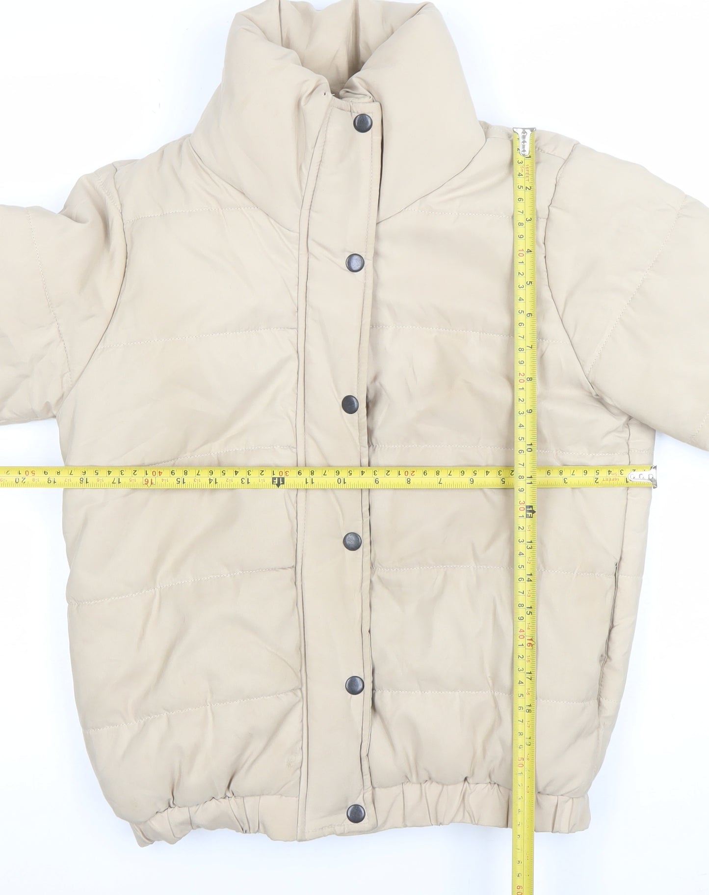 Boohoo Women's Beige Puffer Jacket Size 8 Quilted Winter Coat