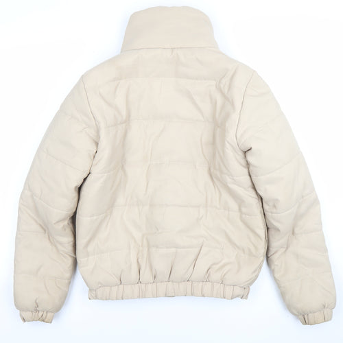 Boohoo Women's Beige Puffer Jacket Size 8 Quilted Winter Coat