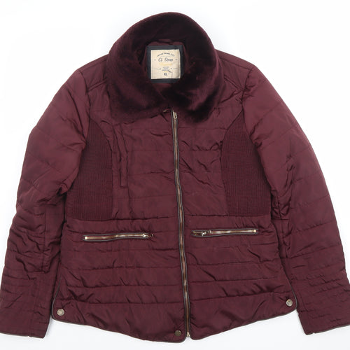 Ci Sono Womens Red XL Puffer Jacket Faux Fur Collar Winter Coat