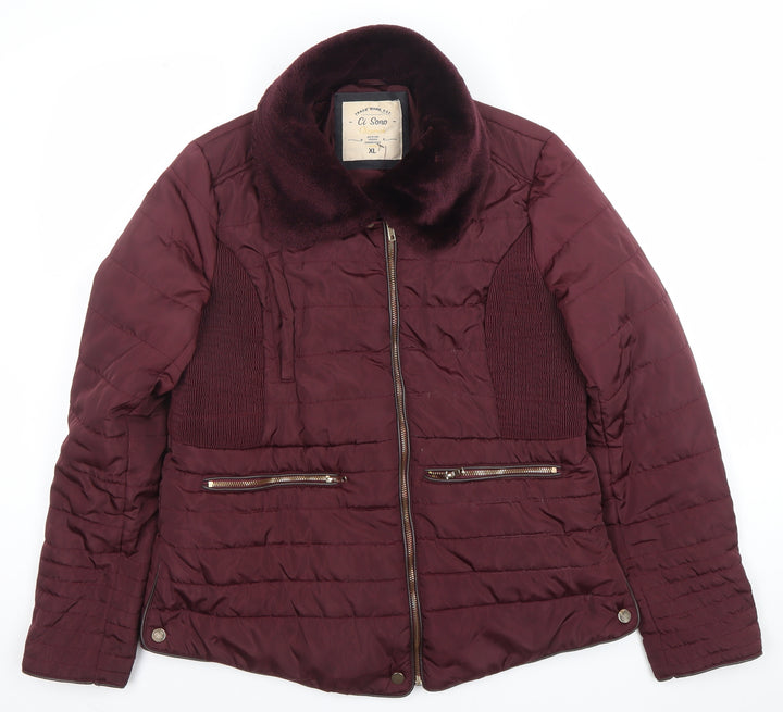 Ci Sono Womens Red XL Puffer Jacket Faux Fur Collar Winter Coat
