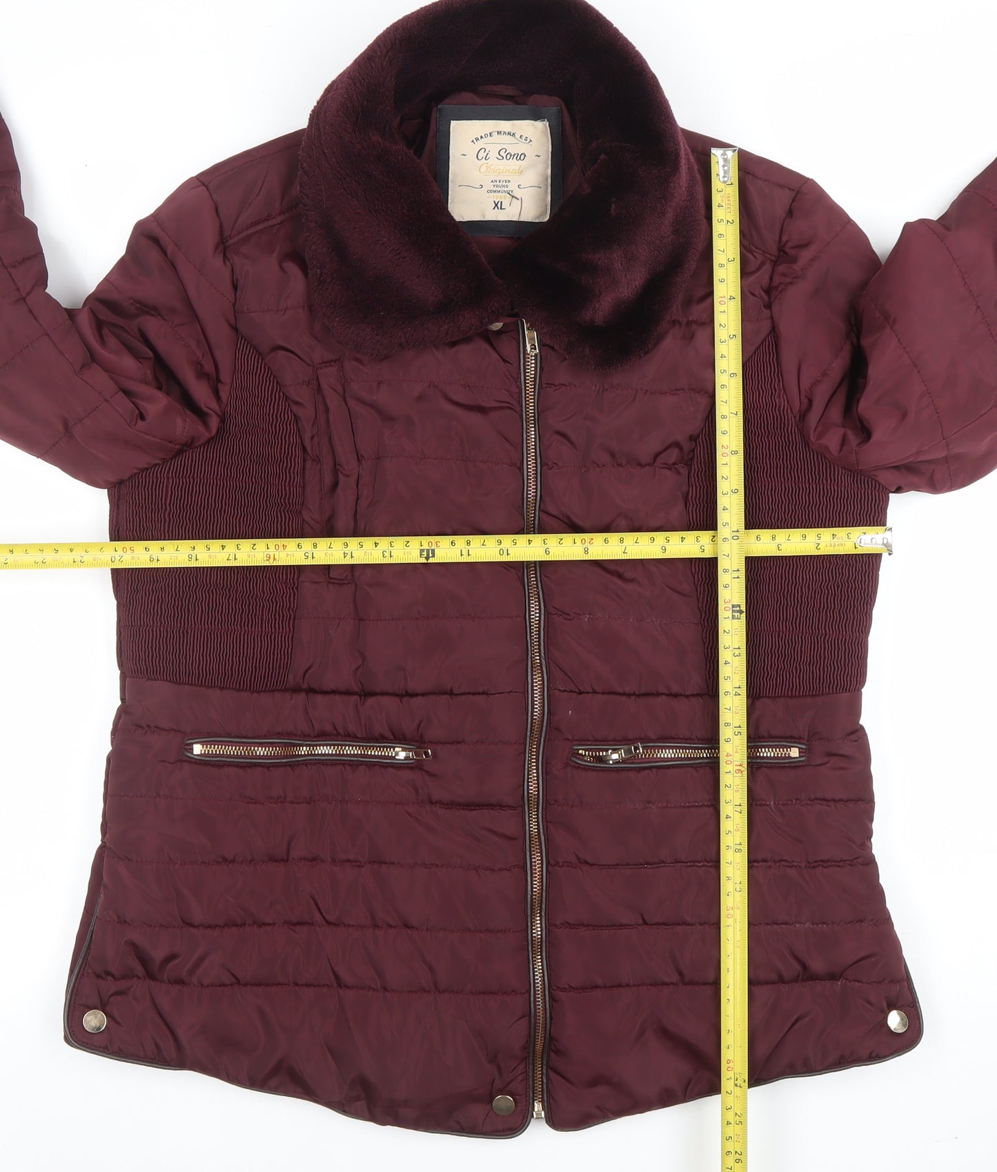 Ci Sono Womens Red XL Puffer Jacket Faux Fur Collar Winter Coat