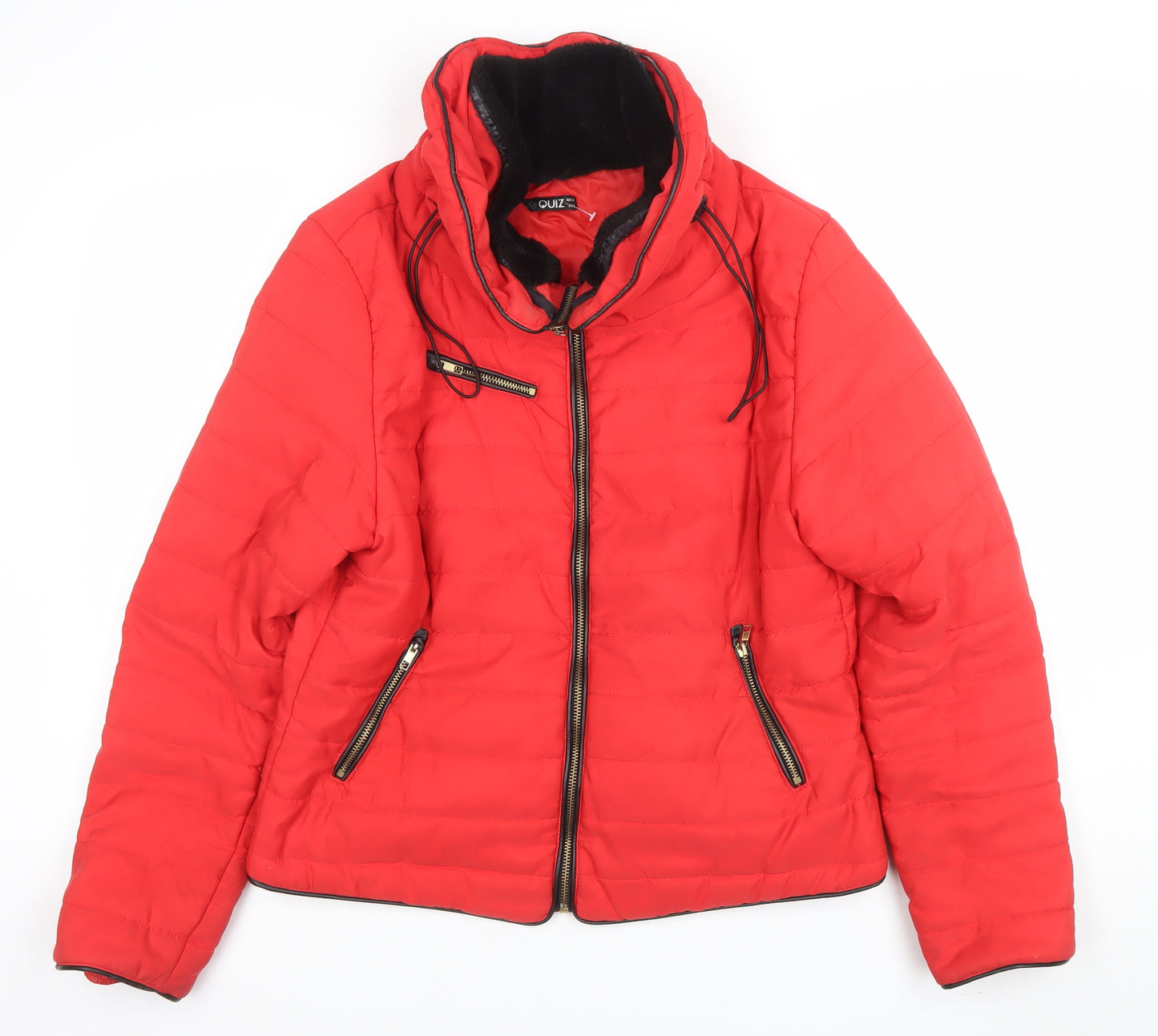 Quiz Womens Red Size 14 Hooded Puffer Jacket