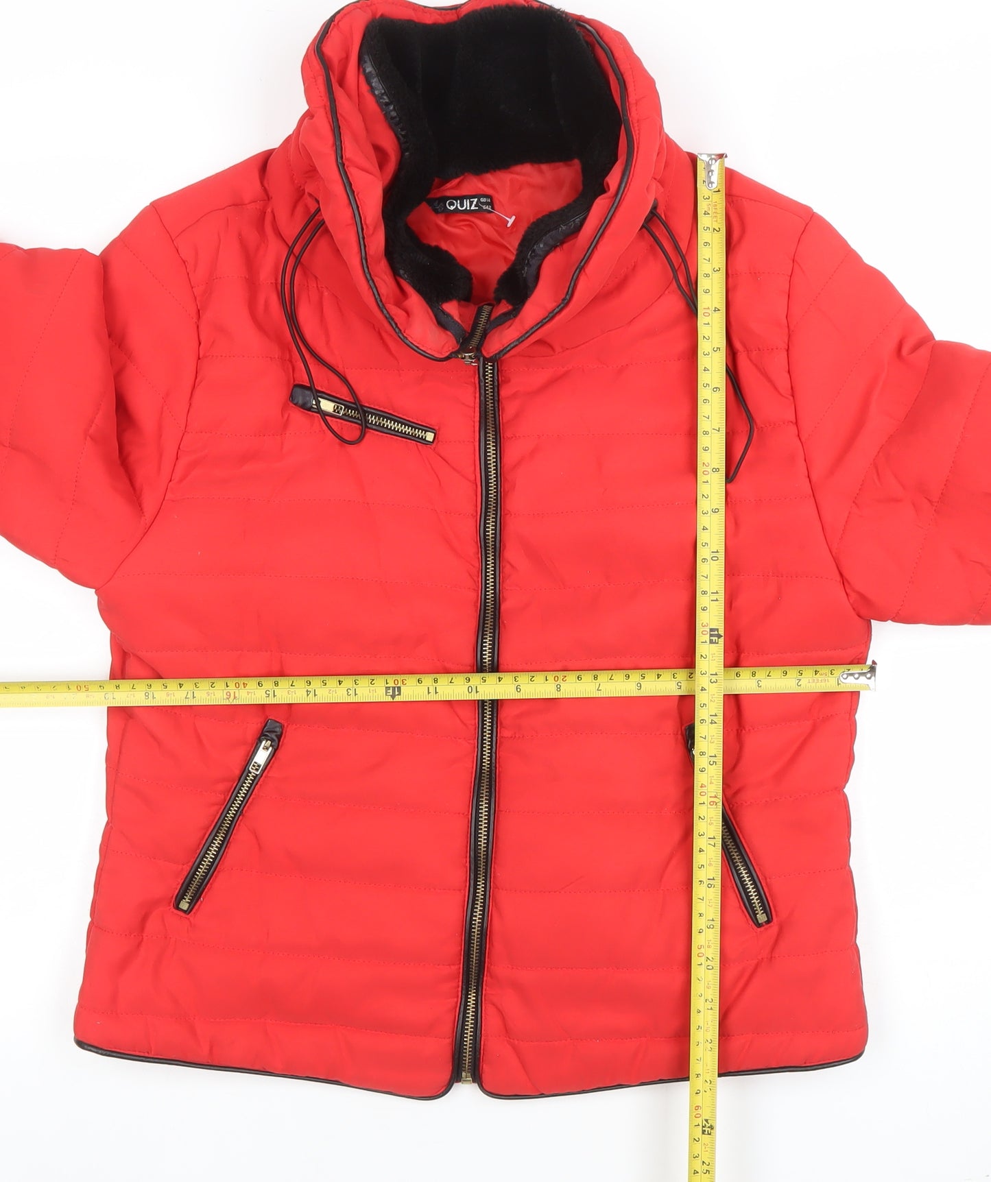 Quiz Womens Red Size 14 Hooded Puffer Jacket
