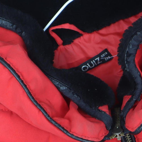 Quiz Womens Red Size 14 Hooded Puffer Jacket