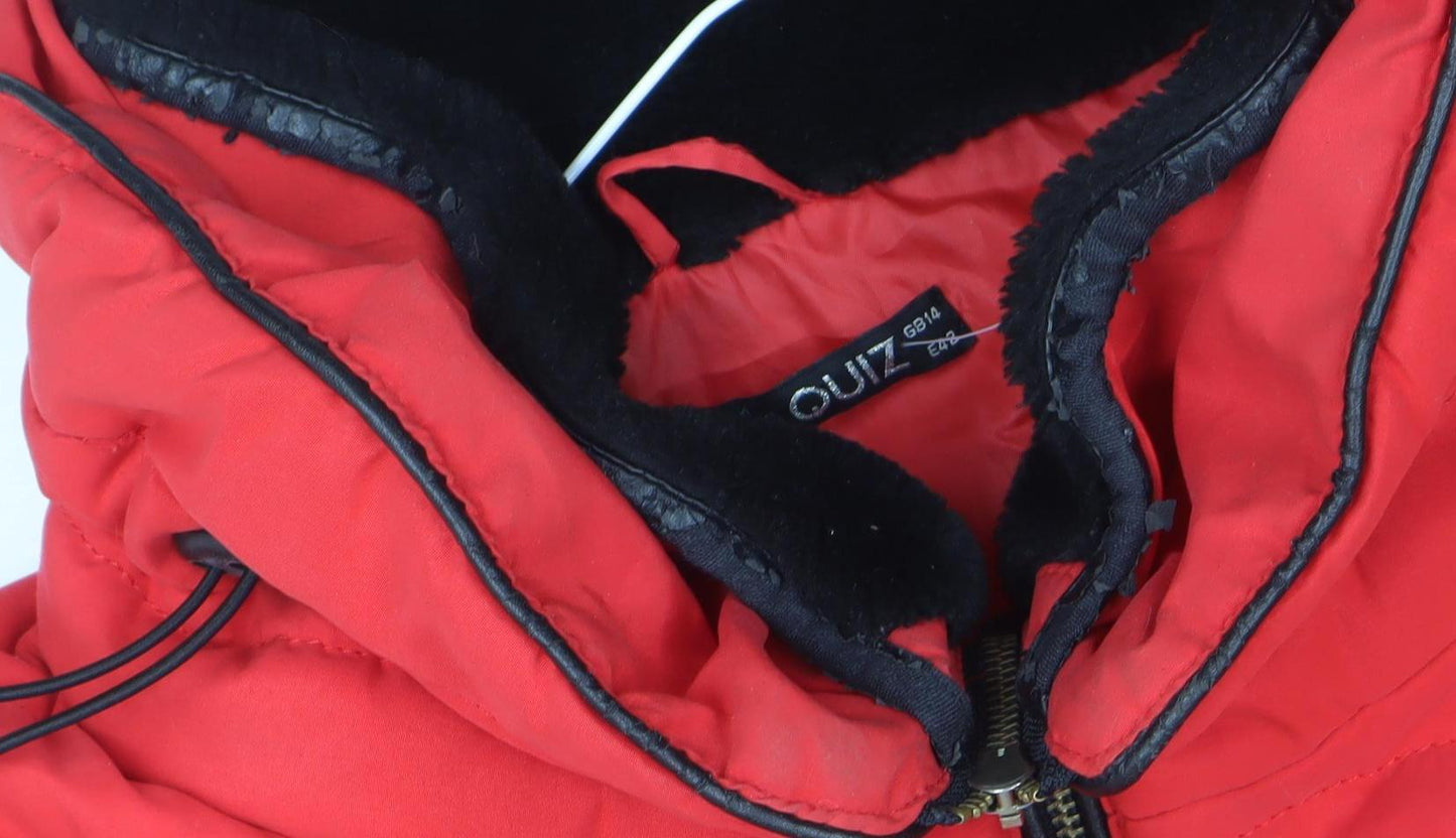 Quiz Womens Red Size 14 Hooded Puffer Jacket