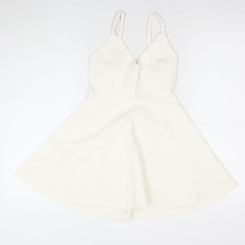 Eclat Womens White Sleeveless A-Line Mini Dress XS