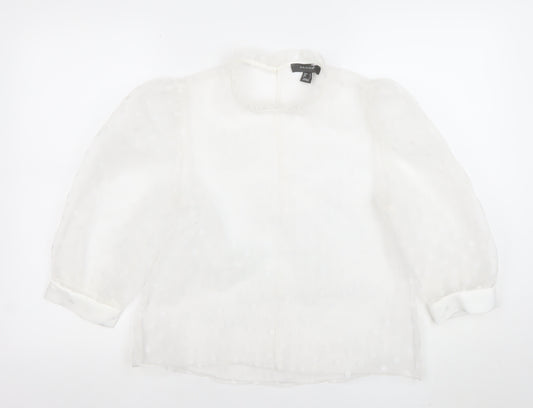 Primark Women's White Polka Dot Sheer Puff Sleeve Blouse Size 10