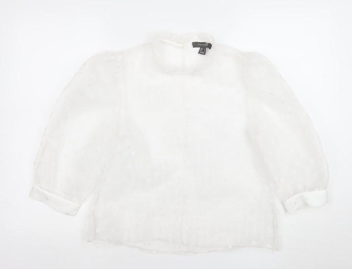 Primark Women's White Polka Dot Sheer Puff Sleeve Blouse Size 10