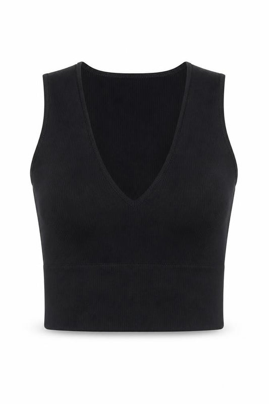 Front view of Urban Outfitters Women Black M Sports Bra Seamless Nylon Elastane