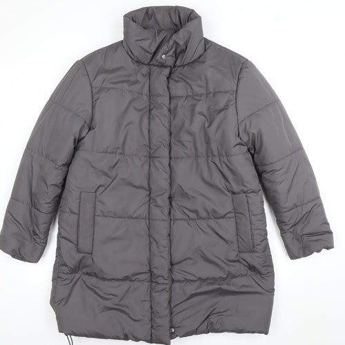 New Look Women’s Grey Long Puffer Coat Size 10 Winter Jacket
