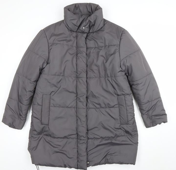 New Look Women’s Grey Long Puffer Coat Size 10 Winter Jacket