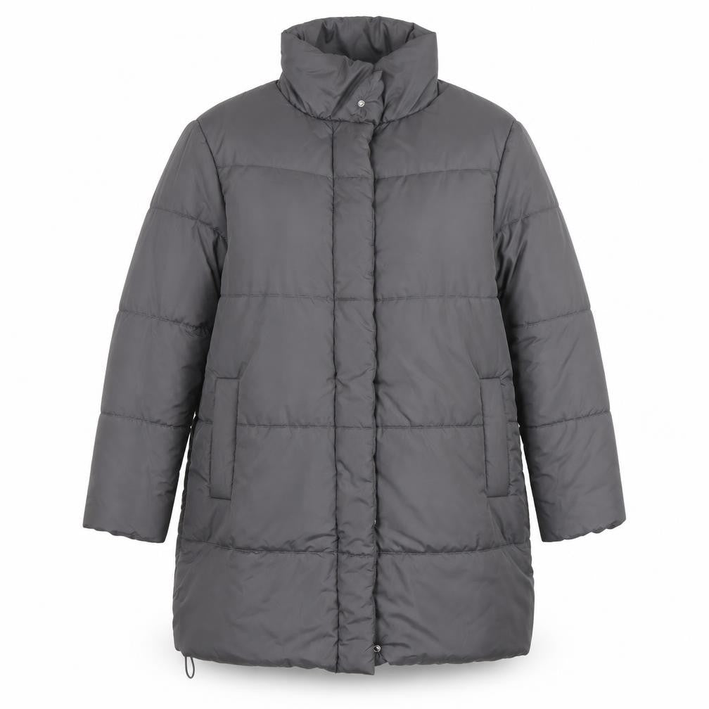 Front view of New Look Women’s Grey Long Puffer Coat, size UK 10, Winter Jacket