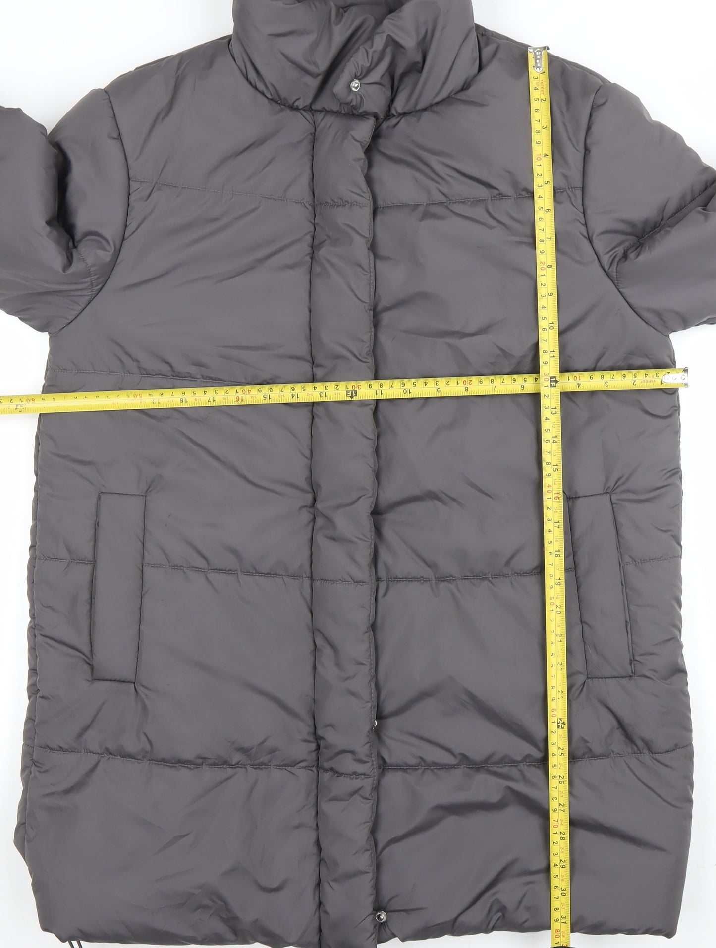 New Look Women’s Grey Long Puffer Coat Size 10 Winter Jacket