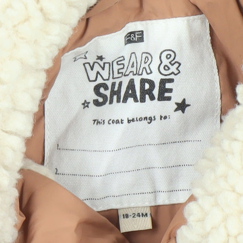 F&F Unisex Baby Beige Quilted Padded Jacket 18-24 Months