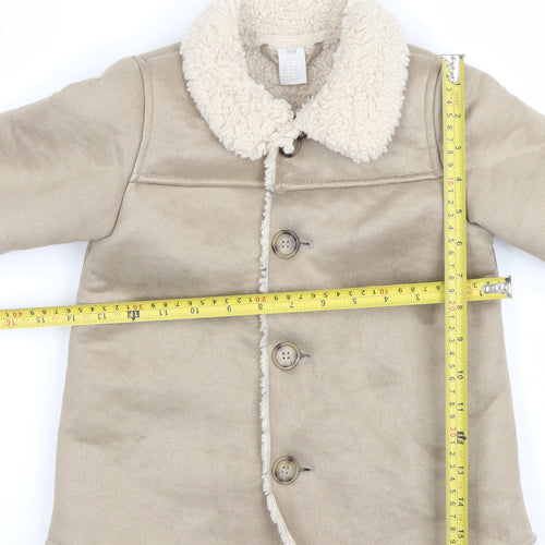 H&M Unisex Baby Beige Fleece Lined Button Coat 24 Months