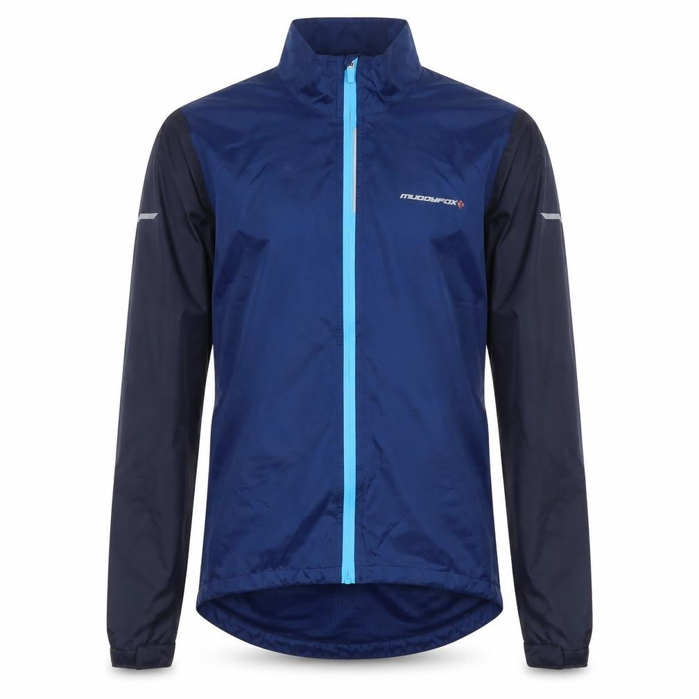 Front view of Muddyfox Men's Blue Windbreaker Cycling Jacket, size S, Lightweight Waterproof