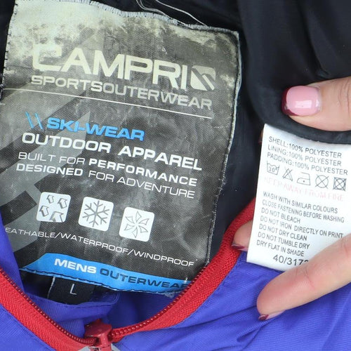 Campri Men's Blue Hooded Ski Jacket L Waterproof Winter Coat