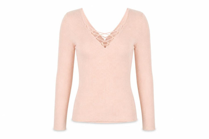 Miss Selfridge Women's Pink Slim Fit Lace-Up V-Neck Jumper Size 6