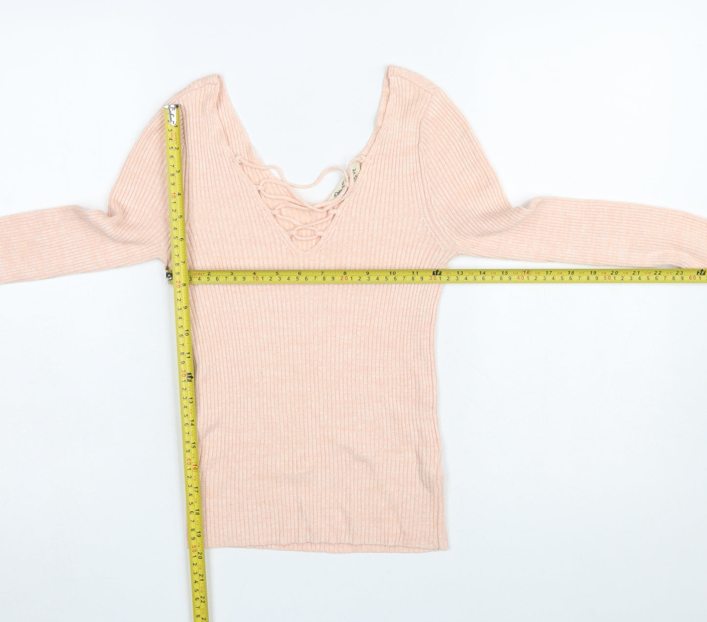 Miss Selfridge Women's Pink Slim Fit Lace-Up V-Neck Jumper Size 6