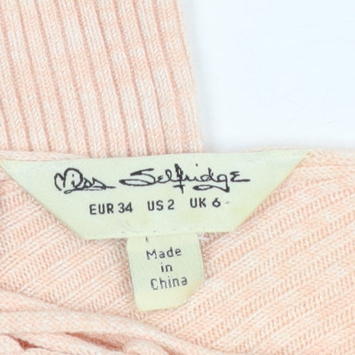 Miss Selfridge Women's Pink Slim Fit Lace-Up V-Neck Jumper Size 6
