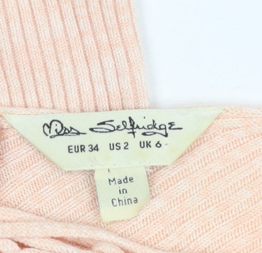 Miss Selfridge Women's Pink Slim Fit Lace-Up V-Neck Jumper Size 6
