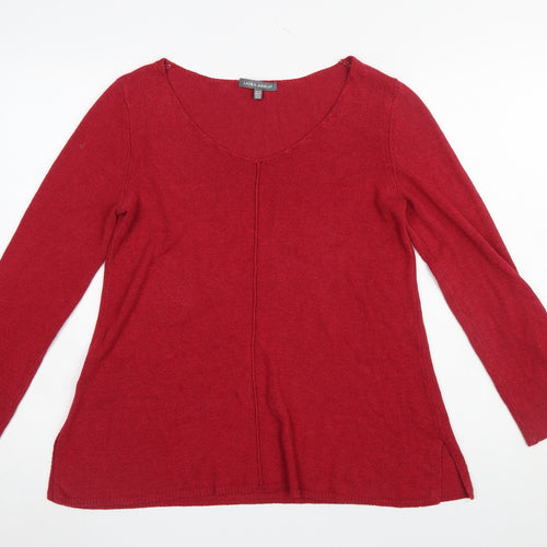 Laura Ashley Women's Red V-Neck Pullover Jumper Size 10 Cotton Blend
