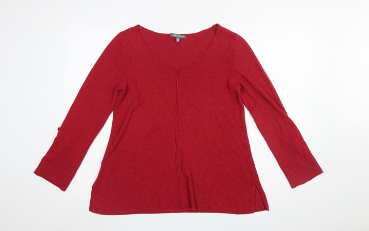 Laura Ashley Women's Red V-Neck Pullover Jumper Size 10 Cotton Blend