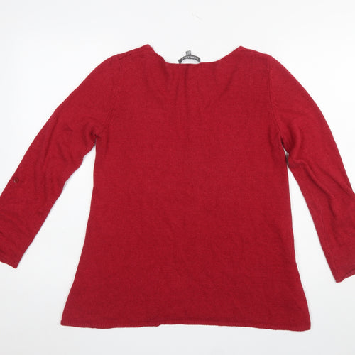 Laura Ashley Women's Red V-Neck Pullover Jumper Size 10 Cotton Blend