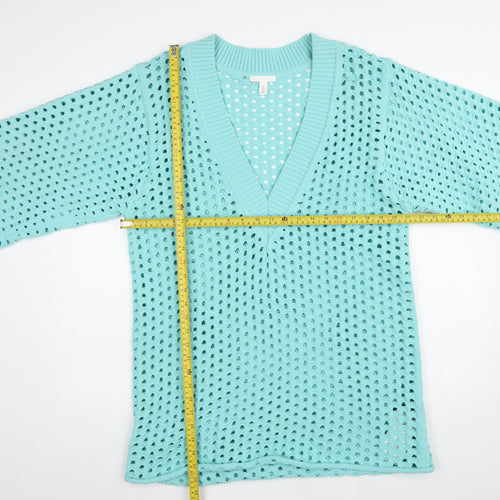 H&M Women’s Blue Open Knit V-Neck Pullover Jumper Size L