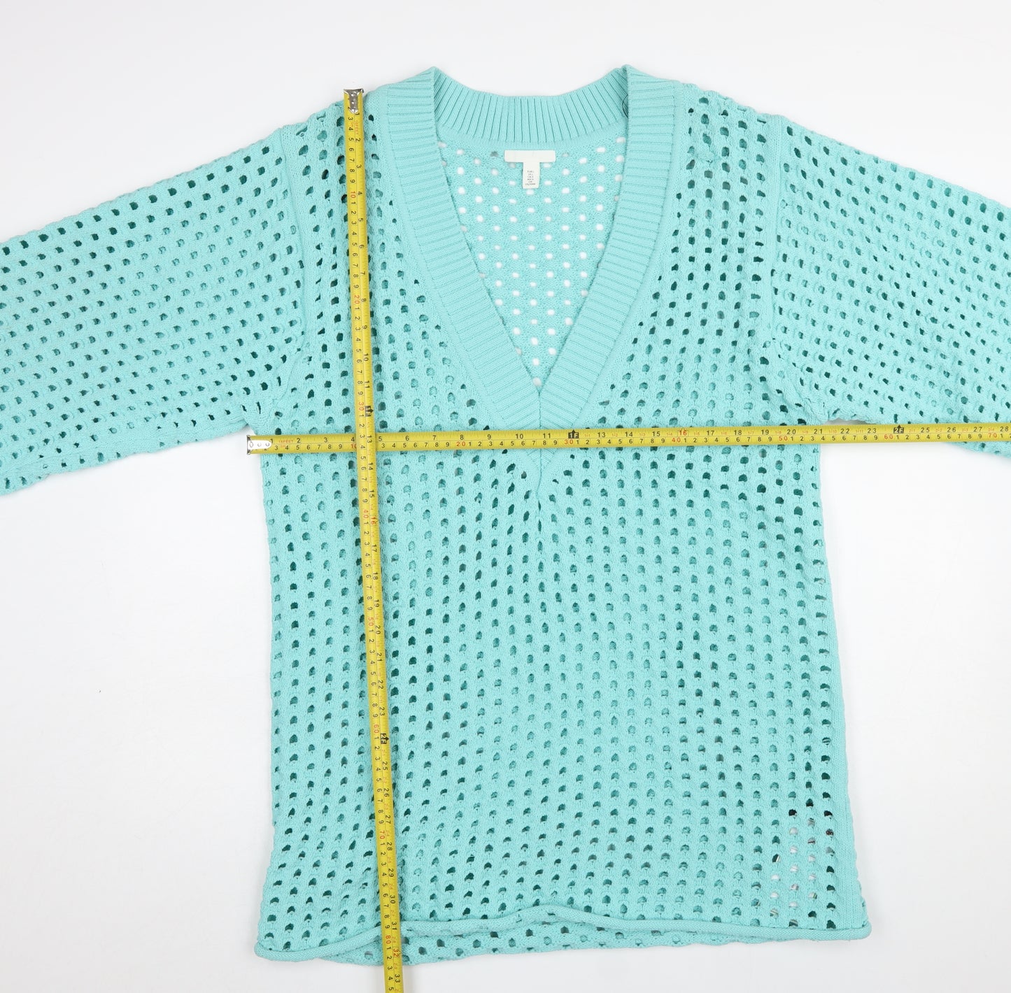 H&M Women’s Blue Open Knit V-Neck Pullover Jumper Size L