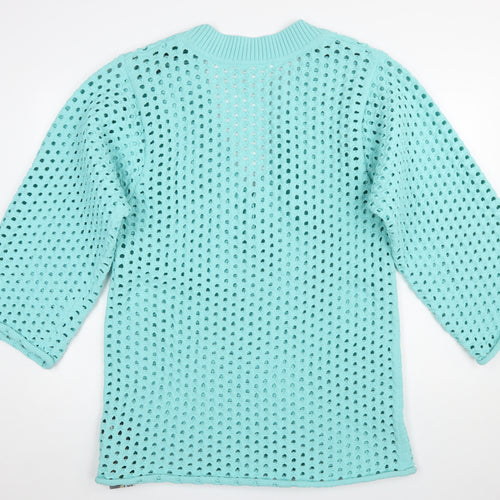 H&M Women’s Blue Open Knit V-Neck Pullover Jumper Size L