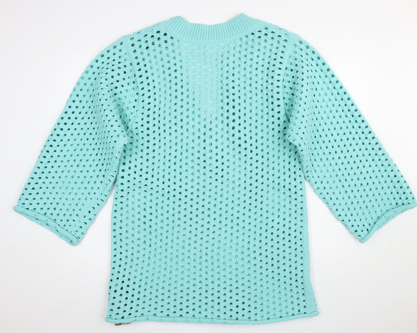 H&M Women’s Blue Open Knit V-Neck Pullover Jumper Size L