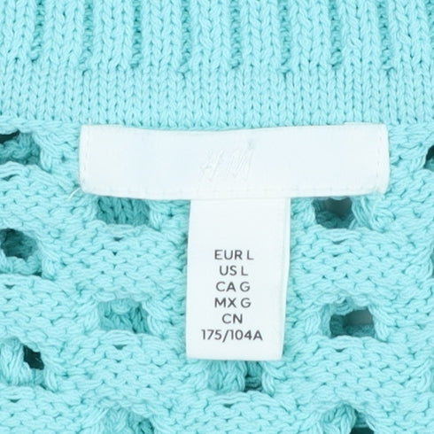 H&M Women’s Blue Open Knit V-Neck Pullover Jumper Size L