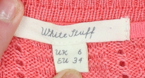 White Stuff Women’s Pink Merino Wool Blend Long Sleeve V-Neck Cardigan Size 6