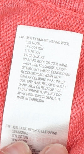 White Stuff Women’s Pink Merino Wool Blend Long Sleeve V-Neck Cardigan Size 6
