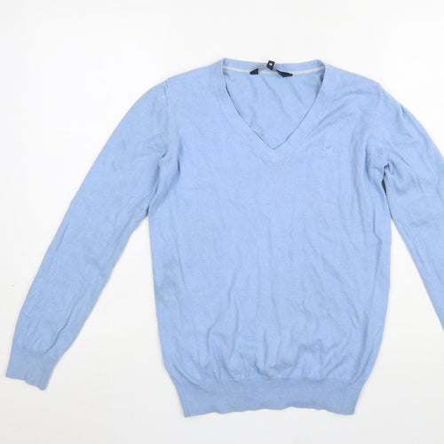 Crew Clothing Women’s Blue V-Neck Cotton Cashmere Jumper Size 8