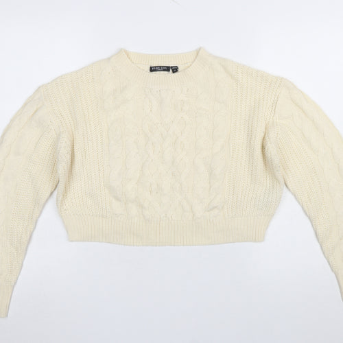 Brave Soul Women's Ivory Cable-Knit Crew Neck Jumper Size 12
