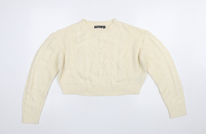 Brave Soul Women's Ivory Cable-Knit Crew Neck Jumper Size 12