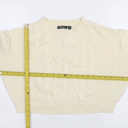 Brave Soul Women's Ivory Cable-Knit Crew Neck Jumper Size 12