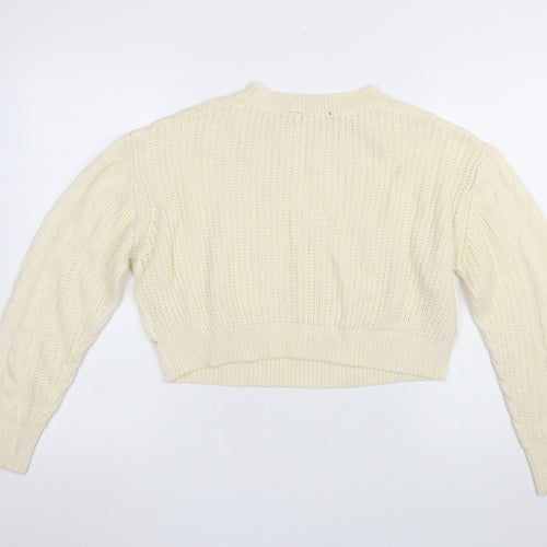Brave Soul Women's Ivory Cable-Knit Crew Neck Jumper Size 12