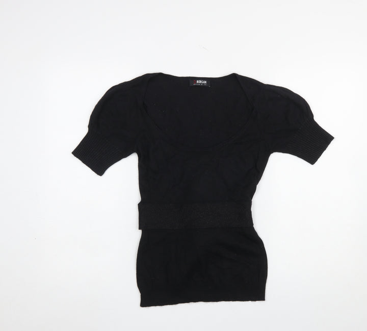 Morgan Women’s Black Scoop Neck Short Sleeve Angora Blend Jumper M