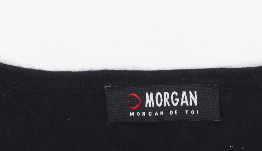 Morgan Women’s Black Scoop Neck Short Sleeve Angora Blend Jumper M