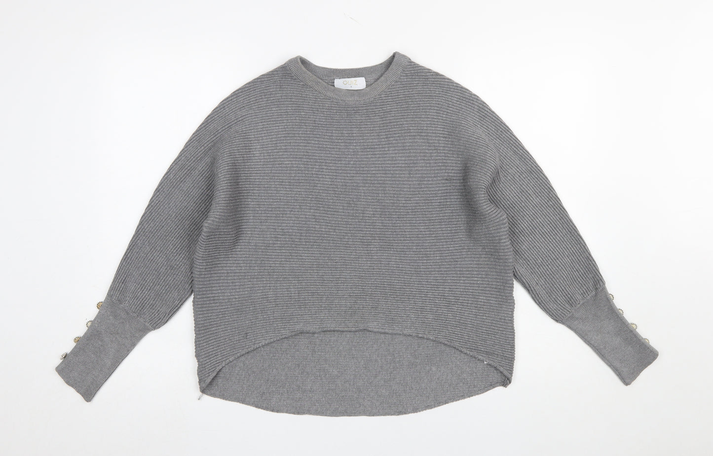 Quiz Women’s Grey Ribbed Crew Neck Long Sleeve Pullover Jumper Size S