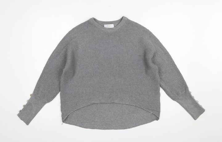 Quiz Women’s Grey Ribbed Crew Neck Long Sleeve Pullover Jumper Size S