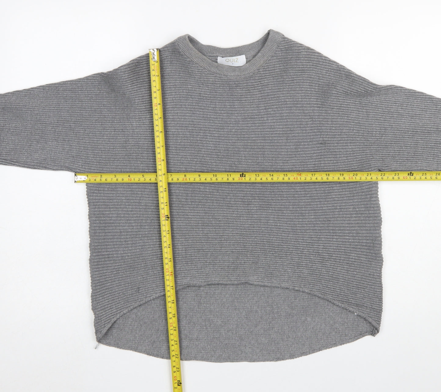 Quiz Women’s Grey Ribbed Crew Neck Long Sleeve Pullover Jumper Size S