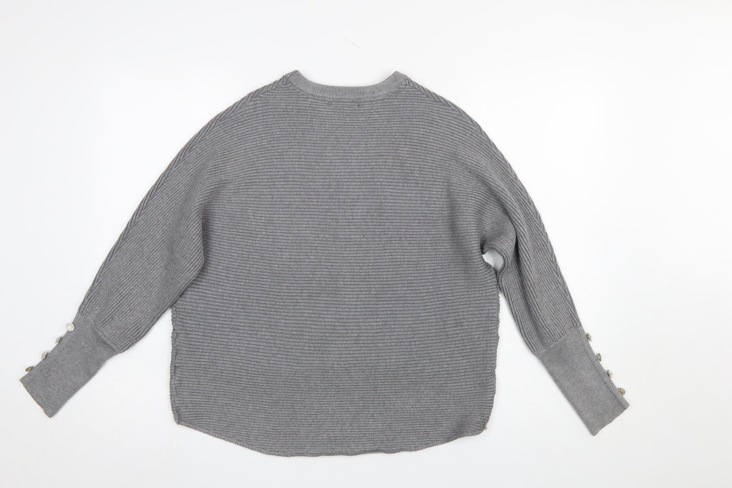 Quiz Women’s Grey Ribbed Crew Neck Long Sleeve Pullover Jumper Size S