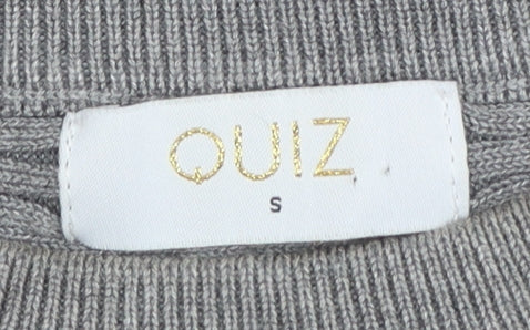 Quiz Women’s Grey Ribbed Crew Neck Long Sleeve Pullover Jumper Size S