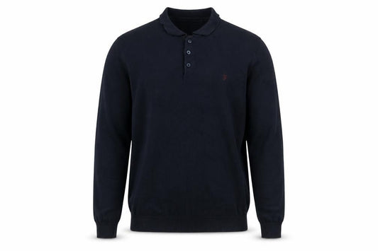 Front view of Farah Men's Blue Cotton Collared Henley Jumper, size L