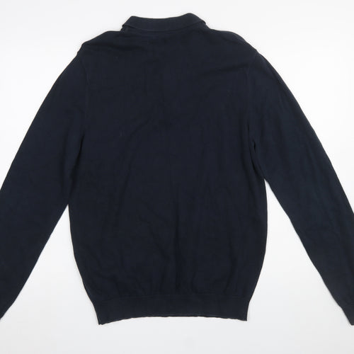 Farah Men's Blue Cotton Collared Henley Jumper Size L
